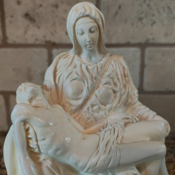 Pieta Religious Figurine Mary Holding Jesus on Marble Base Signed Casea - Picture 3 of 15